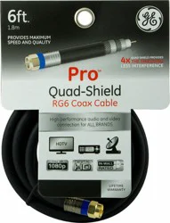 Ge Pro Quad-Shield Rg6 Coax Cable - Black - 6 Foot