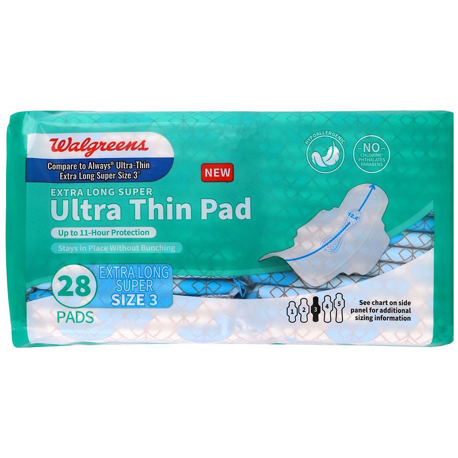 slide 5 of 5, Walgreens Ultra Thin Pad Extra Long Super, size 3 (ct 28) 28 ct