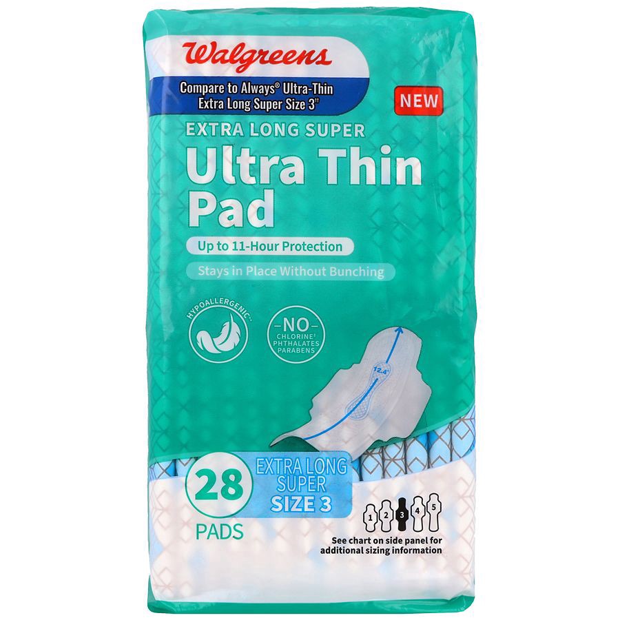 slide 1 of 5, Walgreens Ultra Thin Pad Extra Long Super, size 3 (ct 28) 28 ct