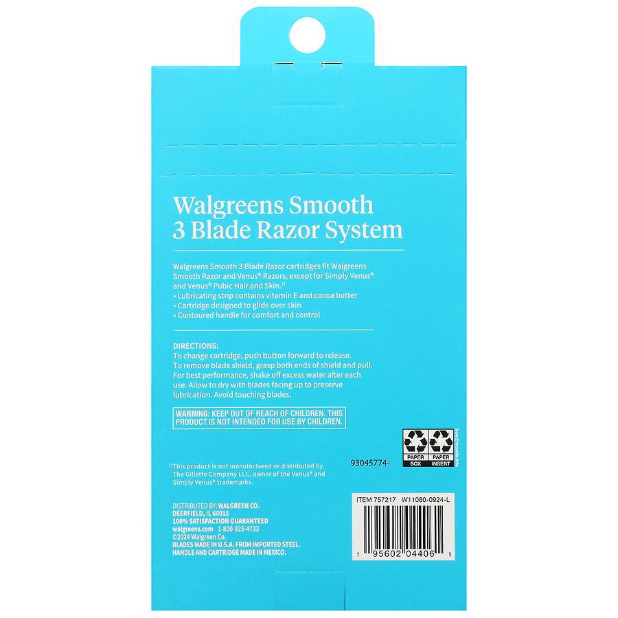 slide 2 of 5, Walgreens Women's Smooth 3 Blade Razor System with 6 Cartridges 0, 0, 0, 1 ct