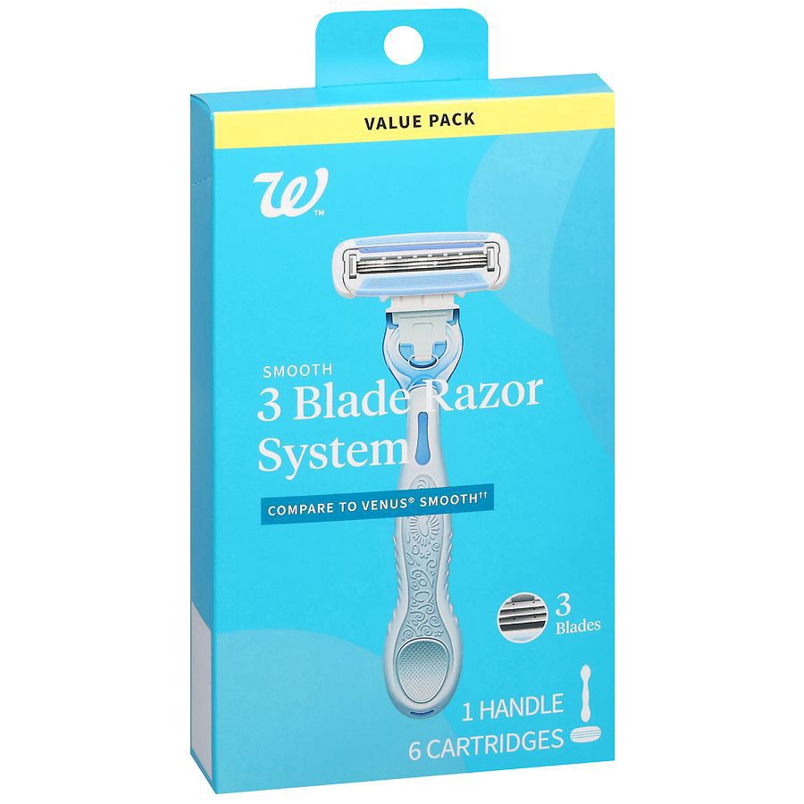 slide 4 of 5, Walgreens Women's Smooth 3 Blade Razor System with 6 Cartridges 0, 0, 0, 1 ct