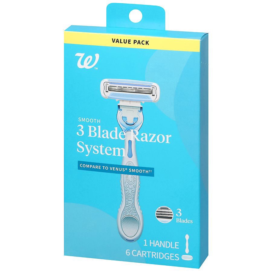 slide 3 of 5, Walgreens Women's Smooth 3 Blade Razor System with 6 Cartridges 0, 0, 0, 1 ct
