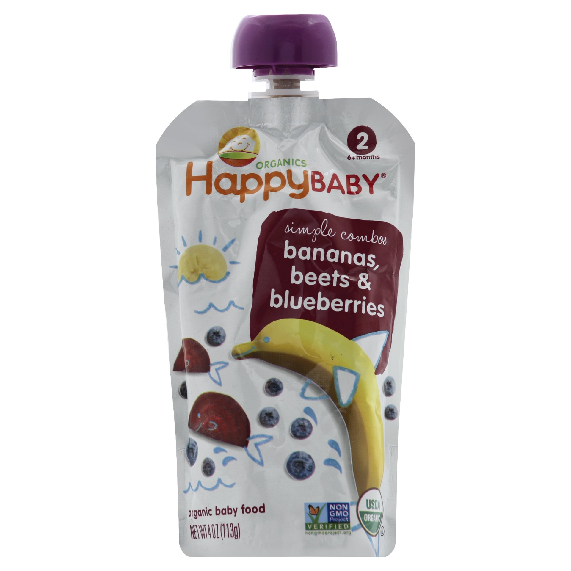 slide 1 of 6, Happy Baby Banana Beet & Blueberry Baby Food, 3.5 oz