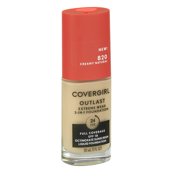 slide 1 of 1, Covergirl Outlast Extreme 3-In-1 Foundation, Creamy Natural 820, Spf 20, 1 fl oz