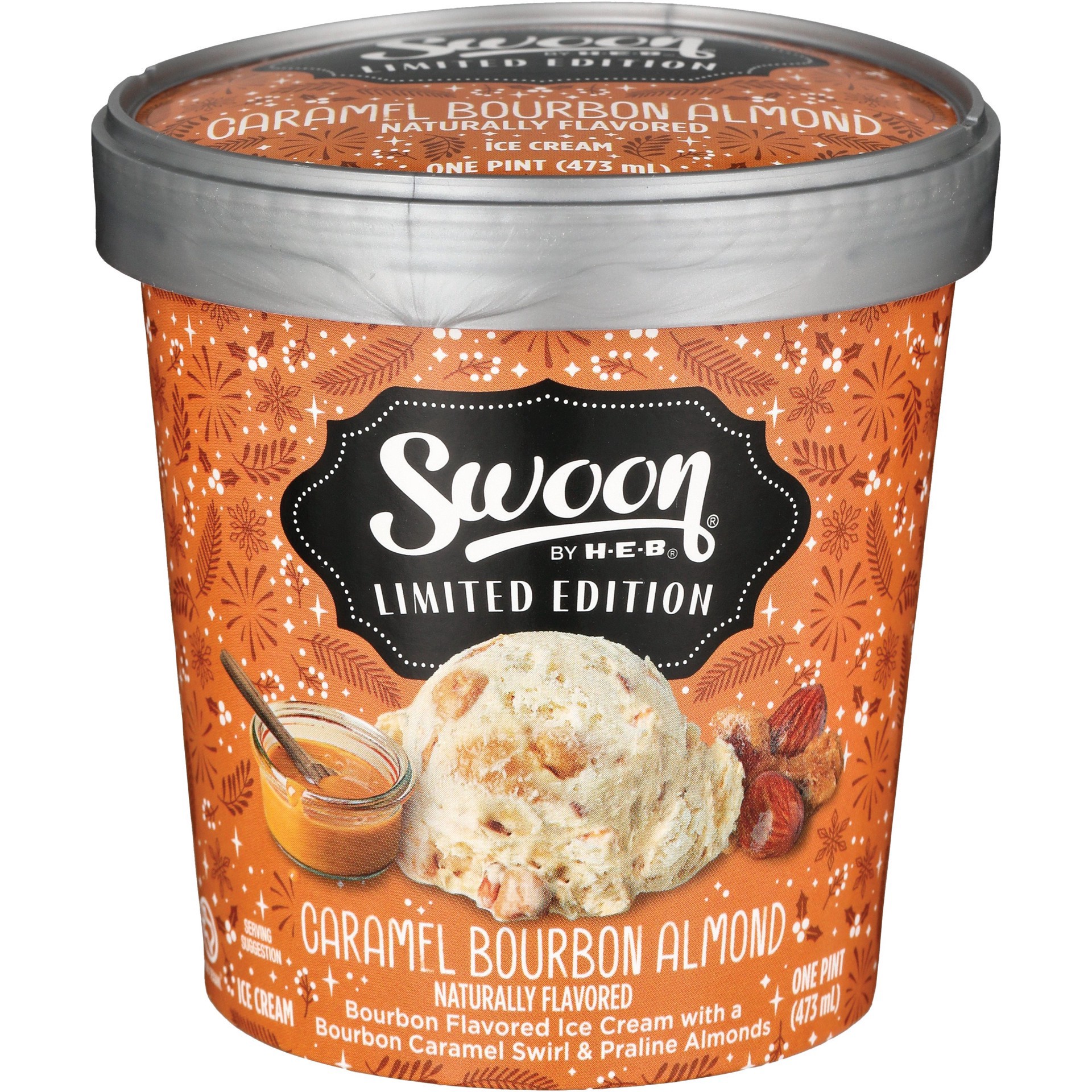 slide 1 of 1, Swoon by H-E-B Caramel Bourbon Almond Ice Cream, 1 pint