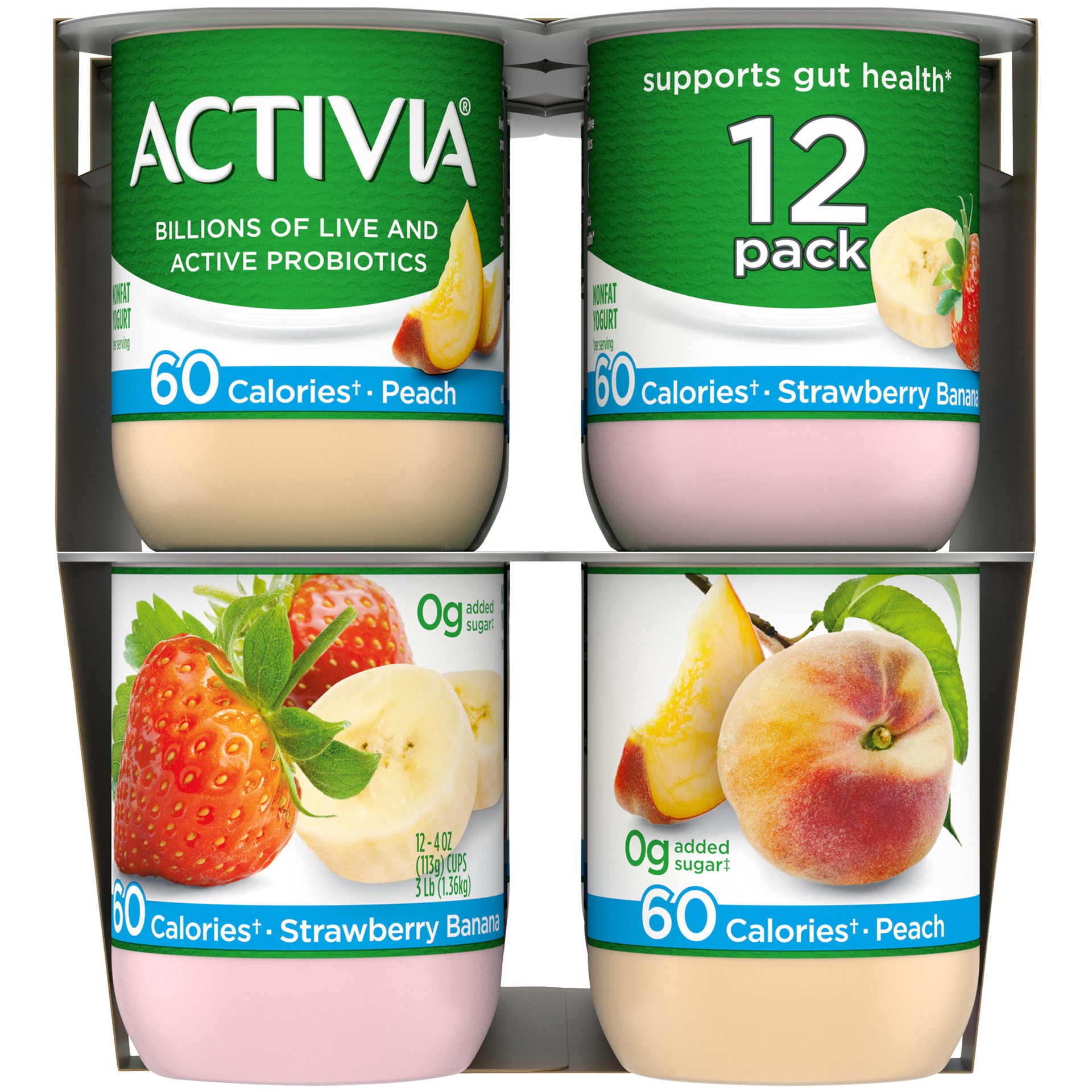 slide 5 of 5, Activia Dannon Activia Light Probiotic Blended Nonfat Yogurt Strawberry Banana & Peach, 