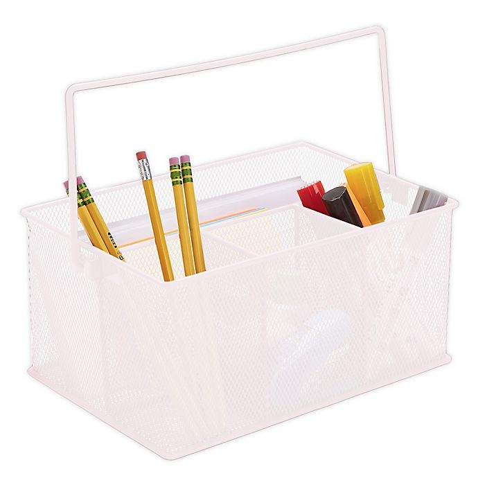 slide 1 of 7, Mind Reader Mesh Desk Organizer Basket/Utensil Caddy - White, 1 ct