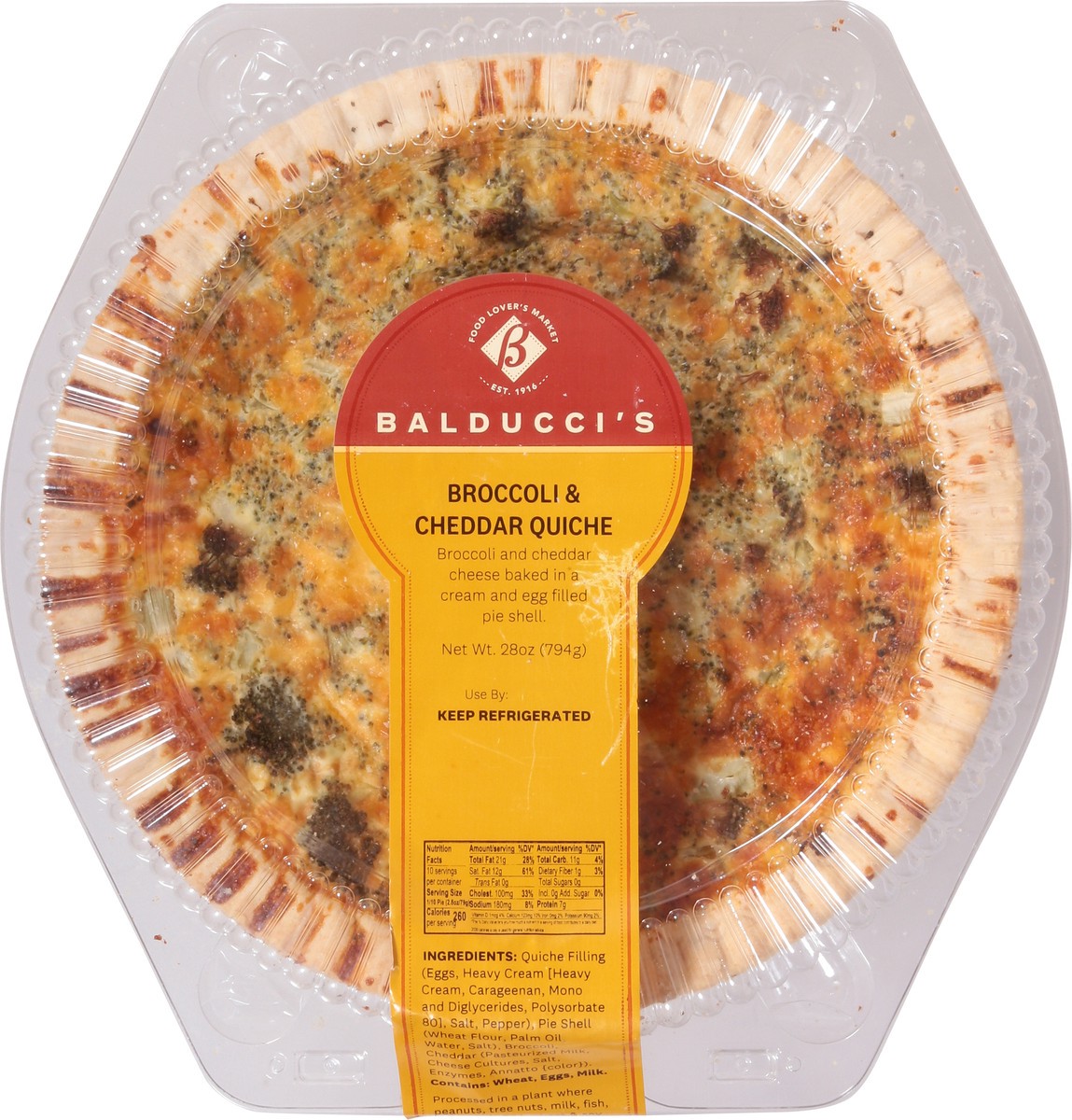 slide 13 of 13, Balducci's Broccoli & Cheddar Quiche Pie 28 oz, 28 oz