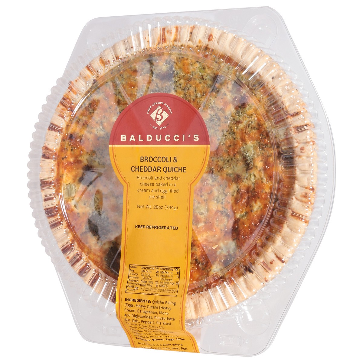 slide 3 of 13, Balducci's Broccoli & Cheddar Quiche Pie 28 oz, 28 oz