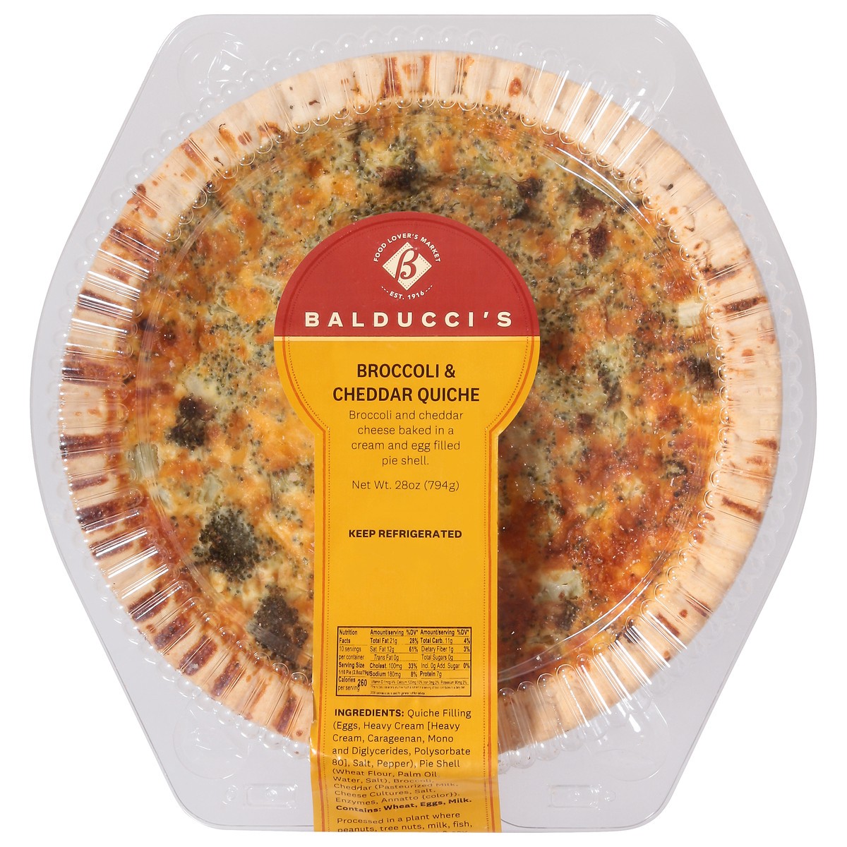slide 1 of 13, Balducci's Broccoli & Cheddar Quiche Pie 28 oz, 28 oz