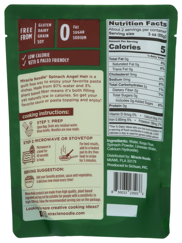 slide 2 of 4, Miracle Noodle Kitchen Spinach Angel Hair Style 7 oz, 7 oz
