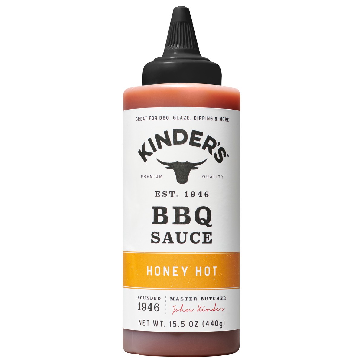 slide 1 of 6, Kinder's Honey Hot BBQ Sauce, 15.5 oz