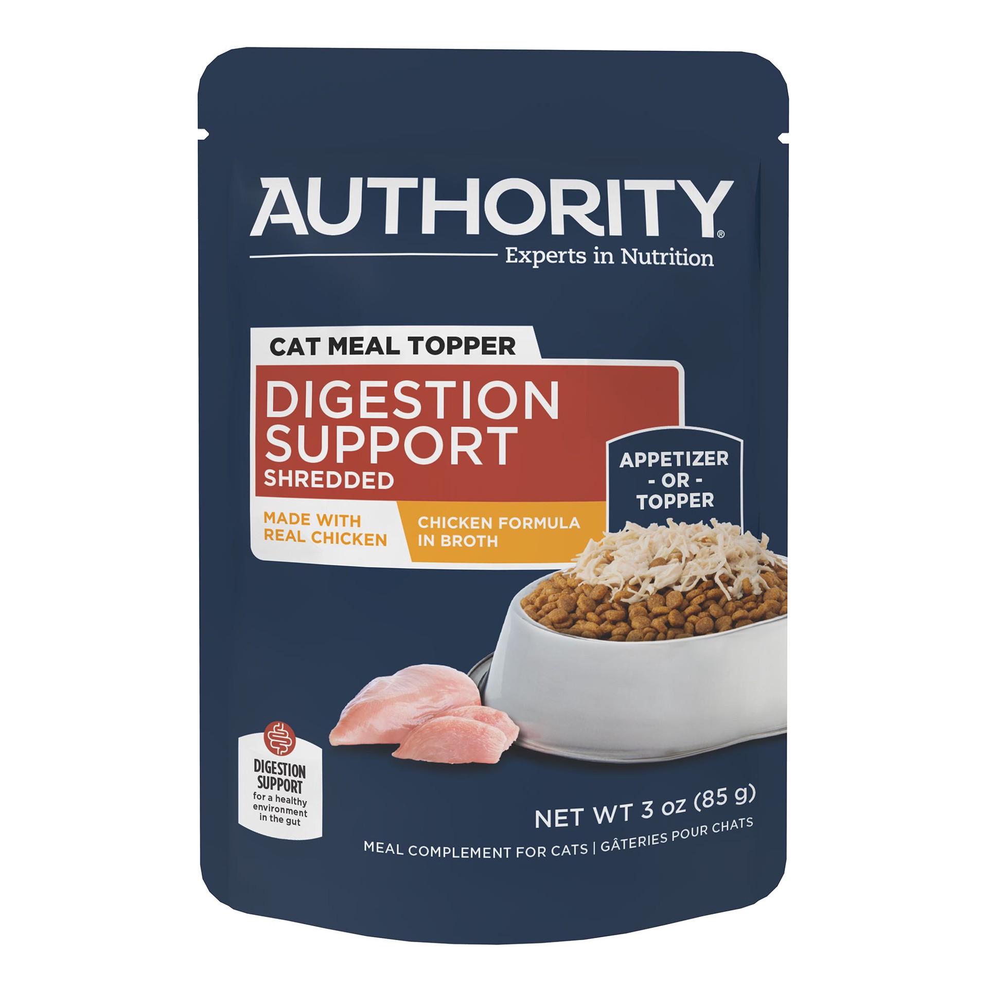 slide 1 of 1, Authority Digestion Support Chicken Formula in Broth Cat Meal Topper 3oz, 1 ct