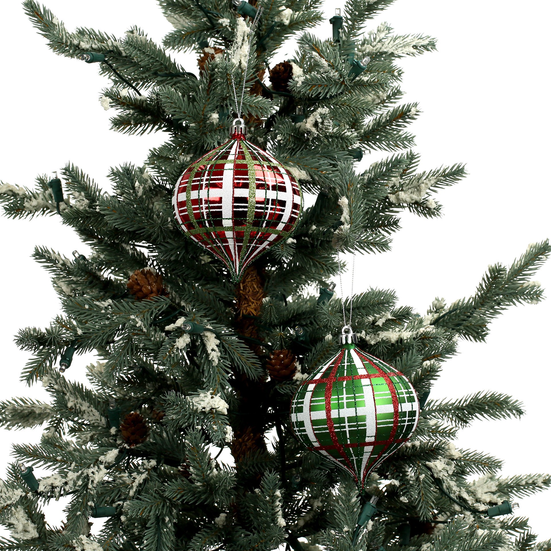slide 3 of 3, 4 Pack 4.7" Red & Green Glitter Plaid Shatterproof Onion Ornaments By Ashland, 4 ct