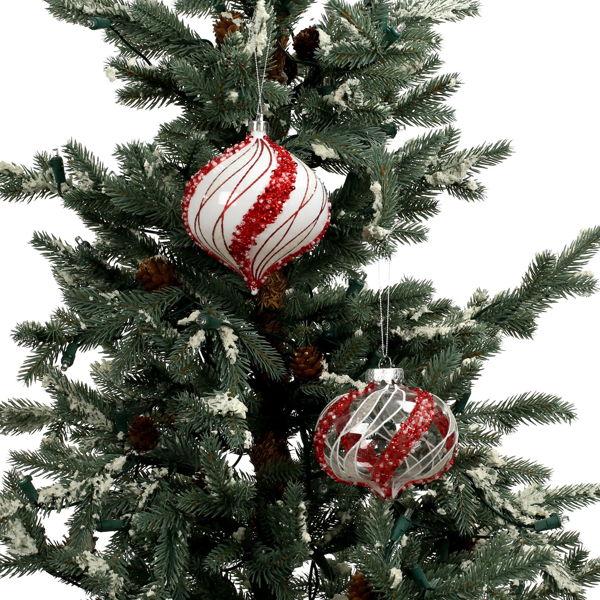 slide 2 of 3, 4 Pack 4.7" Red & White Beaded Wavy Stripes Shatterproof Onion Ornaments By Ashland, 4 ct