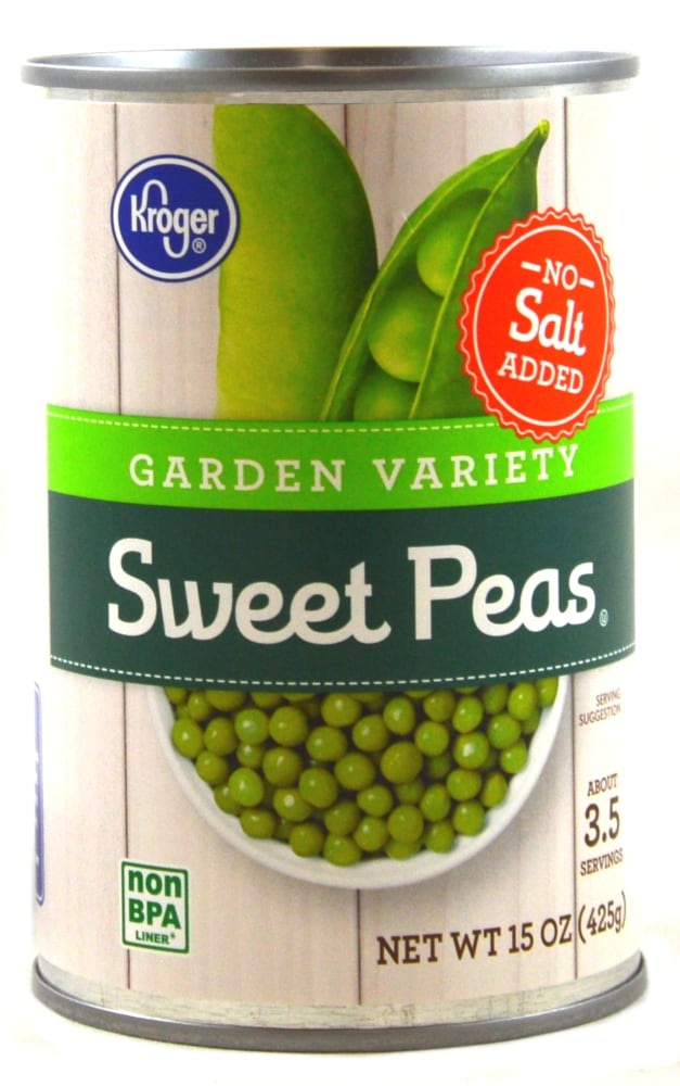 slide 1 of 1, Kroger Garden Variety Sweet Peas - No Salt Added, 15 oz