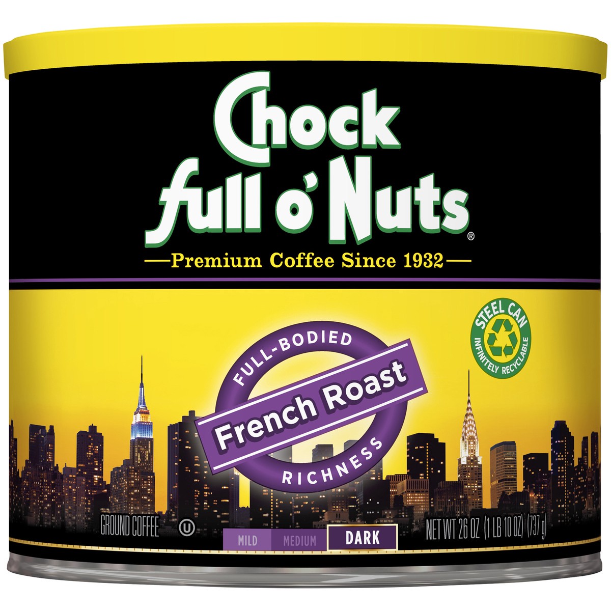 slide 3 of 7, Chock full o'Nuts Chock Full O' Nuts French Roast Ground Coffee, 26 oz