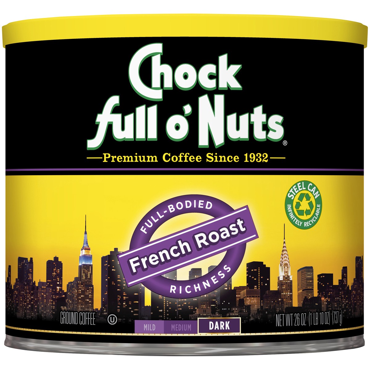 slide 4 of 7, Chock full o'Nuts Chock Full O' Nuts French Roast Ground Coffee, 26 oz