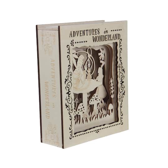 slide 1 of 4, 8.5" Adventures In Wonderland Book Diy Led Plywood Decor By Make Market, 8.5 in