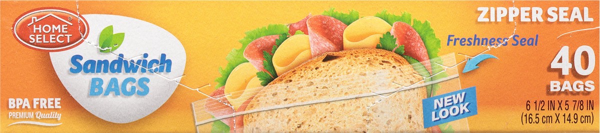 slide 8 of 9, Home Select Zipper Seal Sandwich Bags 40 ea, 40 ct