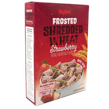 slide 1 of 1, Hy-Vee Frosted Shredded Wheat Strawberry, 15.5 oz