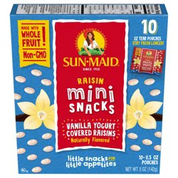 Sun-Maid Mini Snacks Vanilla Yogurt Covered Raisins 10-Count Box/.5oz Pouches
