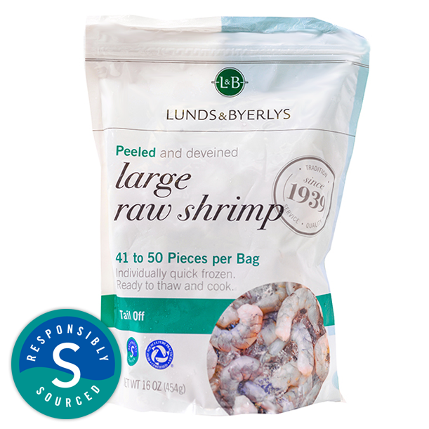 slide 1 of 1, L&B Large Peeled & Deveined Raw Shrimp Tail Off, 16 oz