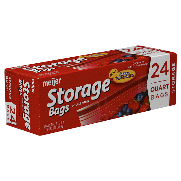 slide 4 of 17, Meijer Double Zipper Storage Bags, Quart, 24 ct