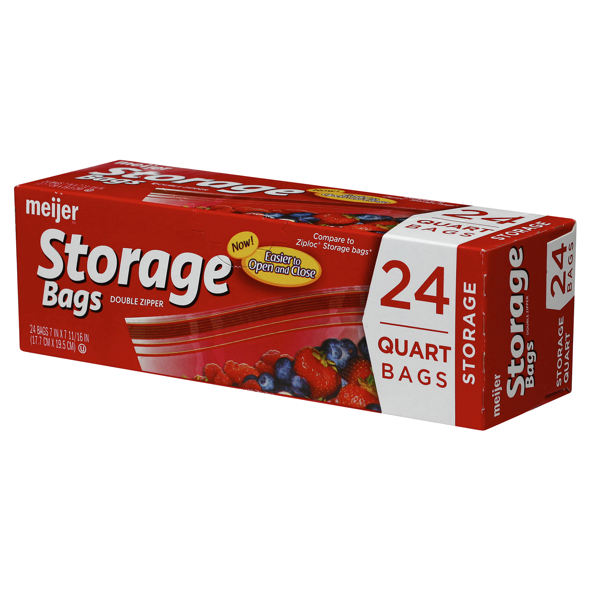 slide 9 of 17, Meijer Double Zipper Storage Bags, Quart, 24 ct