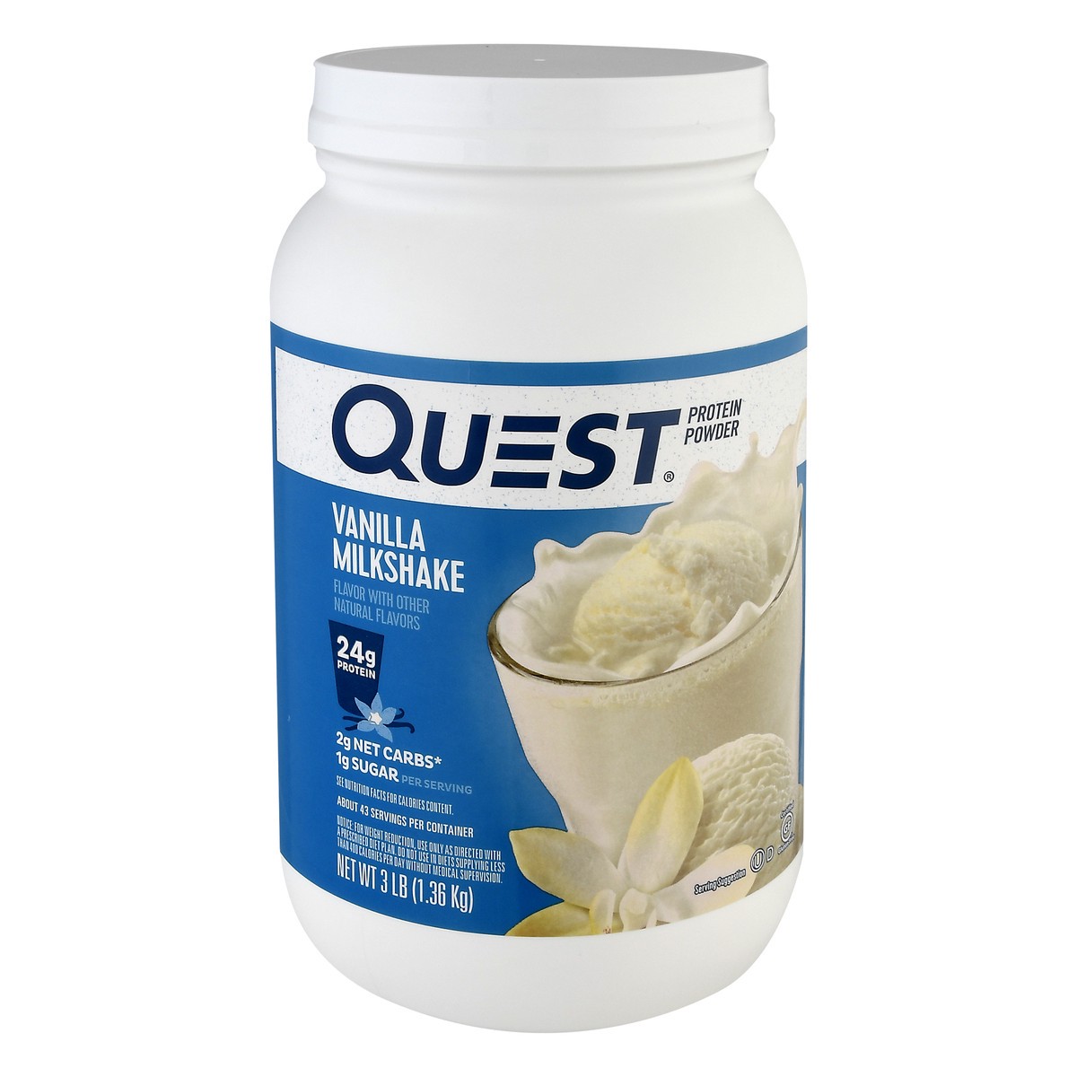 slide 1 of 13, Quest Vanilla Milkshake Protein Powder 3 lb, 3 lb