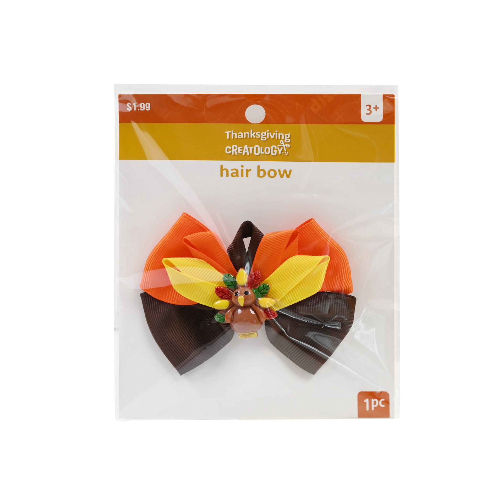 slide 2 of 2, Thanksgiving Turkey Hair Bow Clip By Creatology, 4.51 in x 5.5 in x 0.5 in