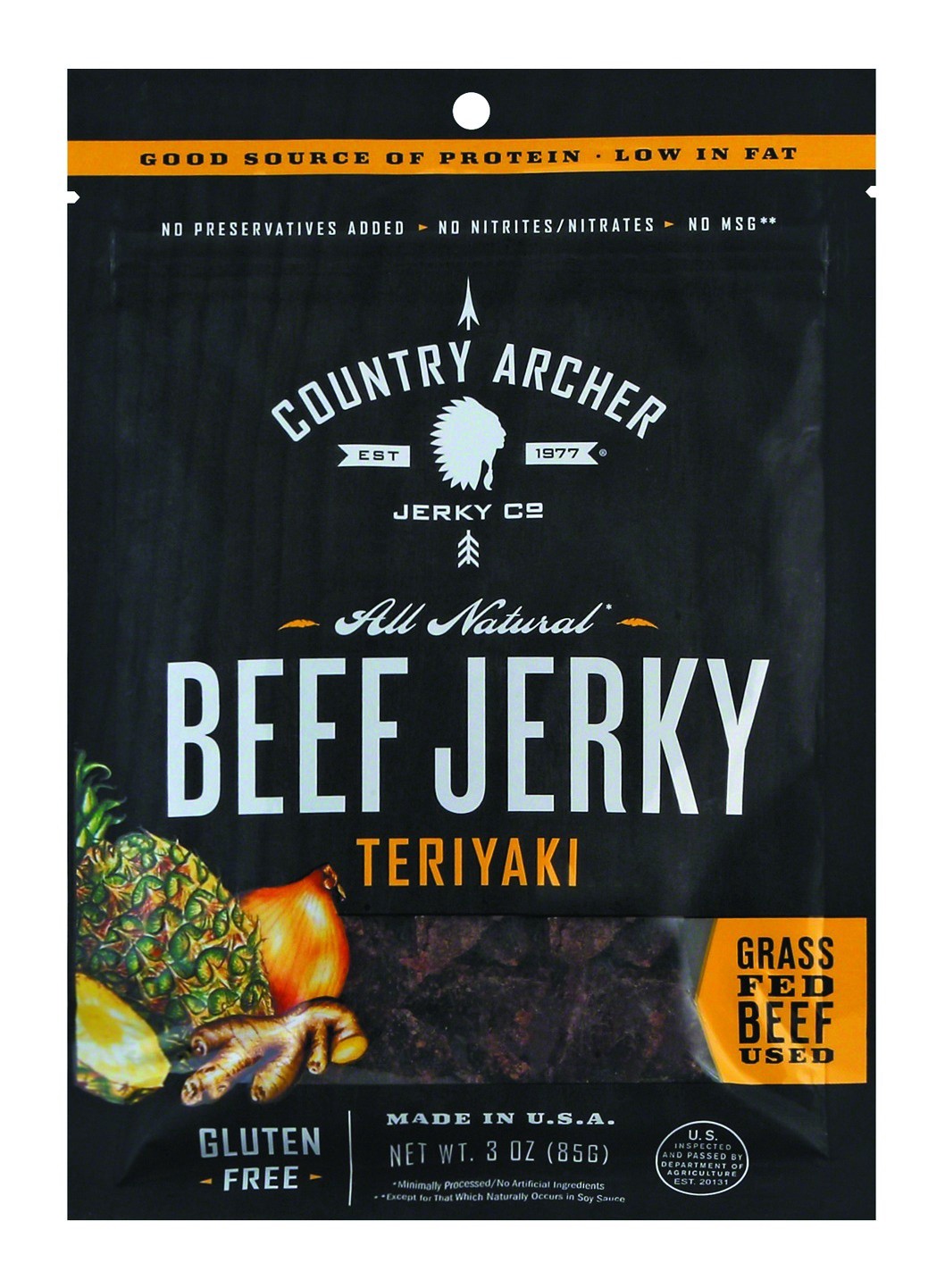 slide 1 of 2, Country Archer All Natural Grass Fed Teriyaki Beef Jerky, 3 oz