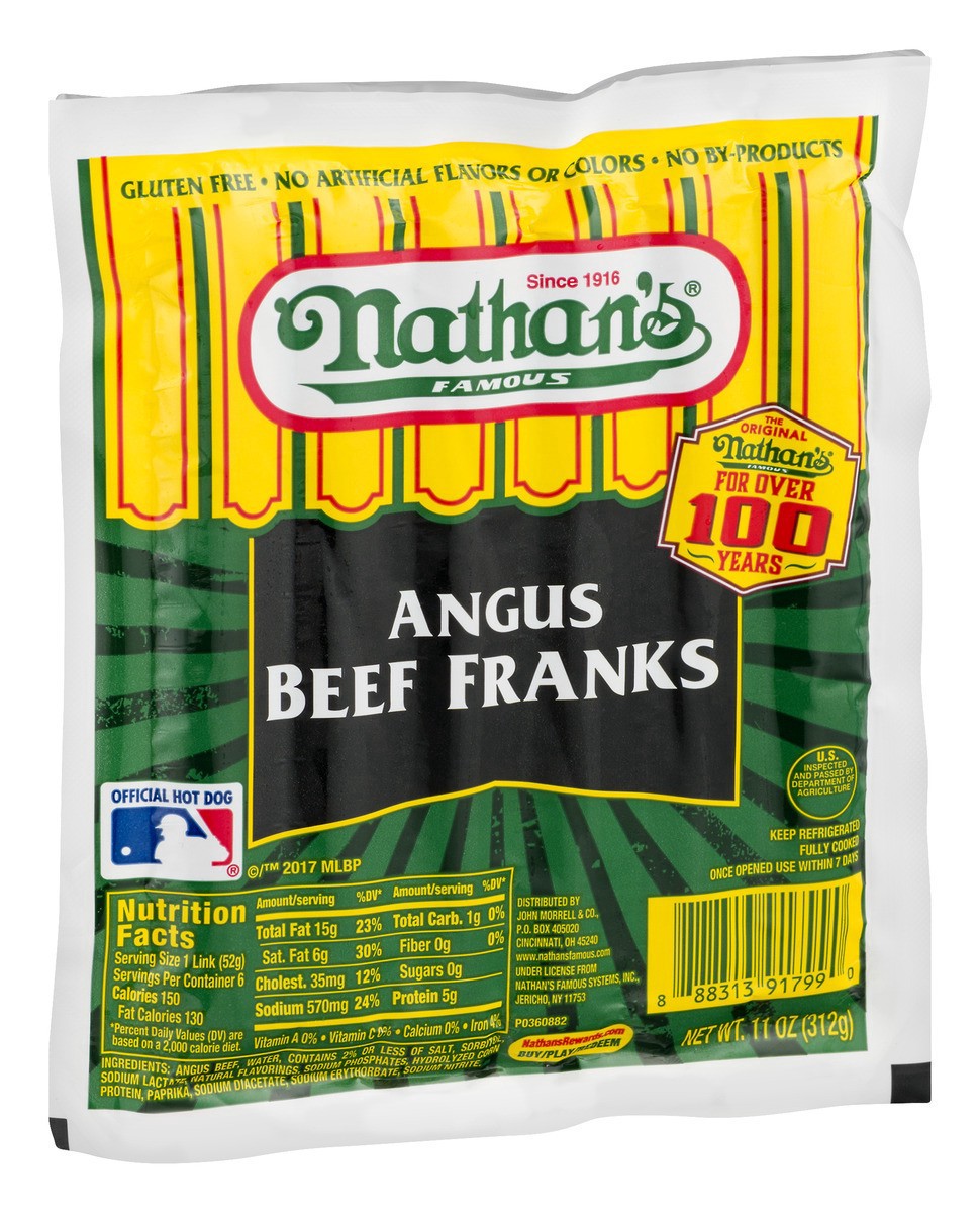 slide 2 of 14, Nathan's Famous Nathan’s Famous Famous Angus Beef Franks, 11 oz