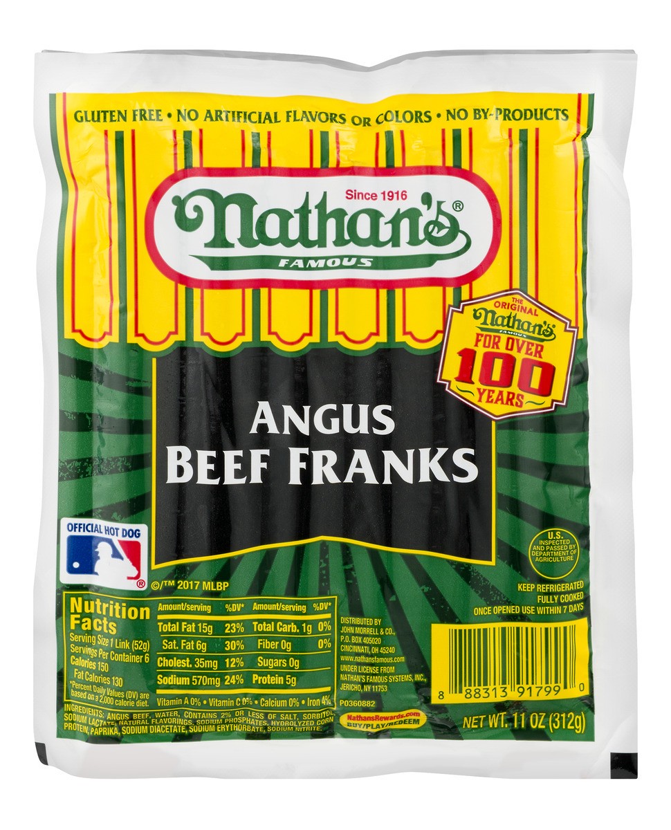 slide 1 of 14, Nathan's Famous Nathan’s Famous Famous Angus Beef Franks, 11 oz