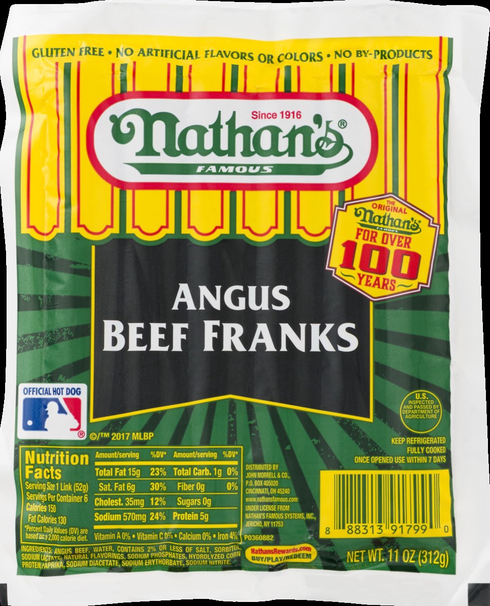 slide 6 of 14, Nathan's Famous Nathan’s Famous Famous Angus Beef Franks, 11 oz