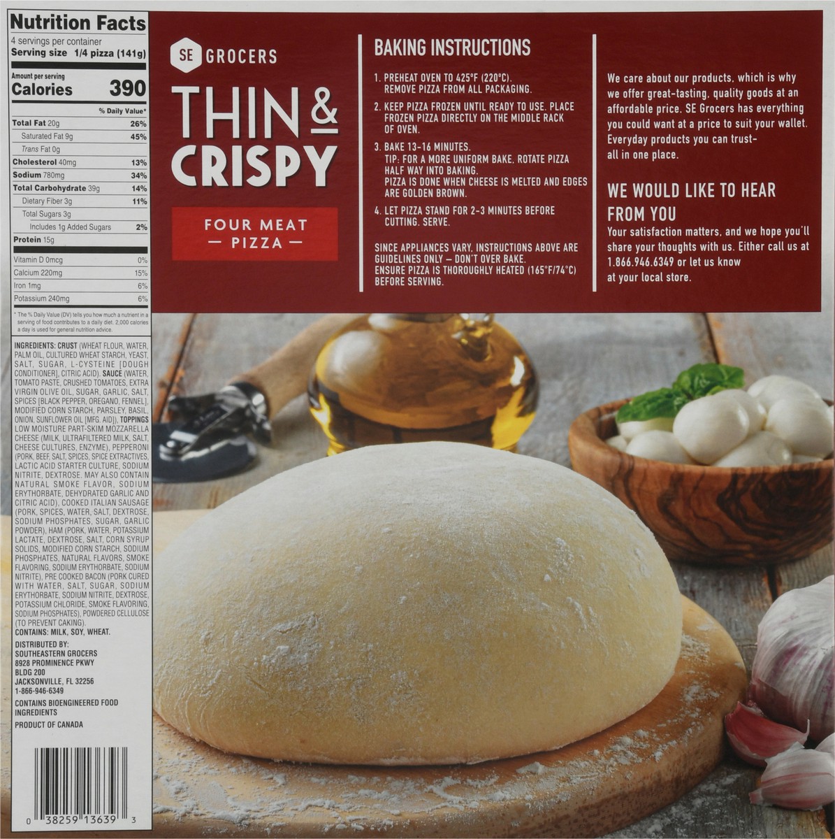 slide 2 of 14, Se Grocers Thin Crst 4Meat Pza, 19.9 oz