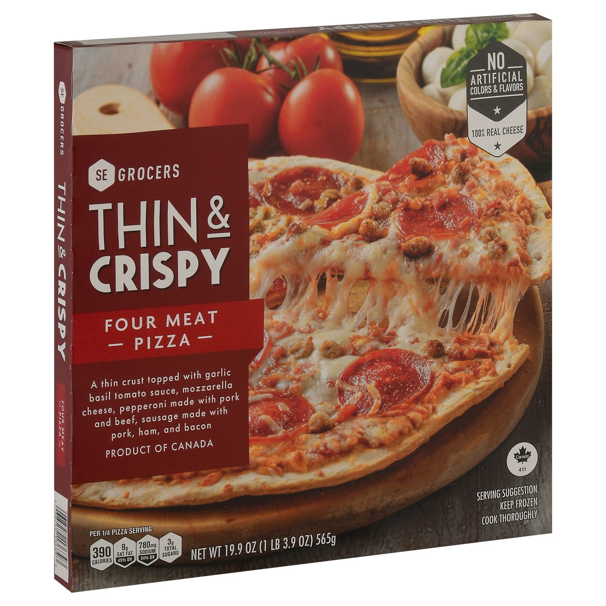 slide 4 of 14, Se Grocers Thin Crst 4Meat Pza, 19.9 oz