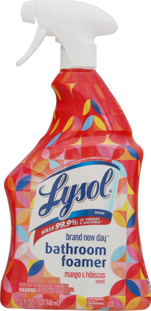 slide 1 of 9, Lysol Brand New Day Foaming Cleaning Spray for Bathrooms, Mango & Hibiscus Scent, 32oz, 32 oz