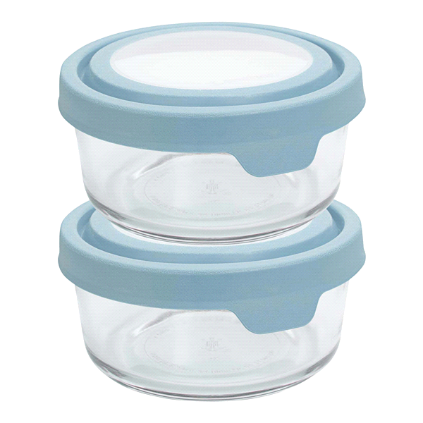 slide 1 of 1, Anchor Hocking TrueSeal Round Glass Food Storage with Mineral Blue Lids, 2 Cups, Set of 2, 2 cups