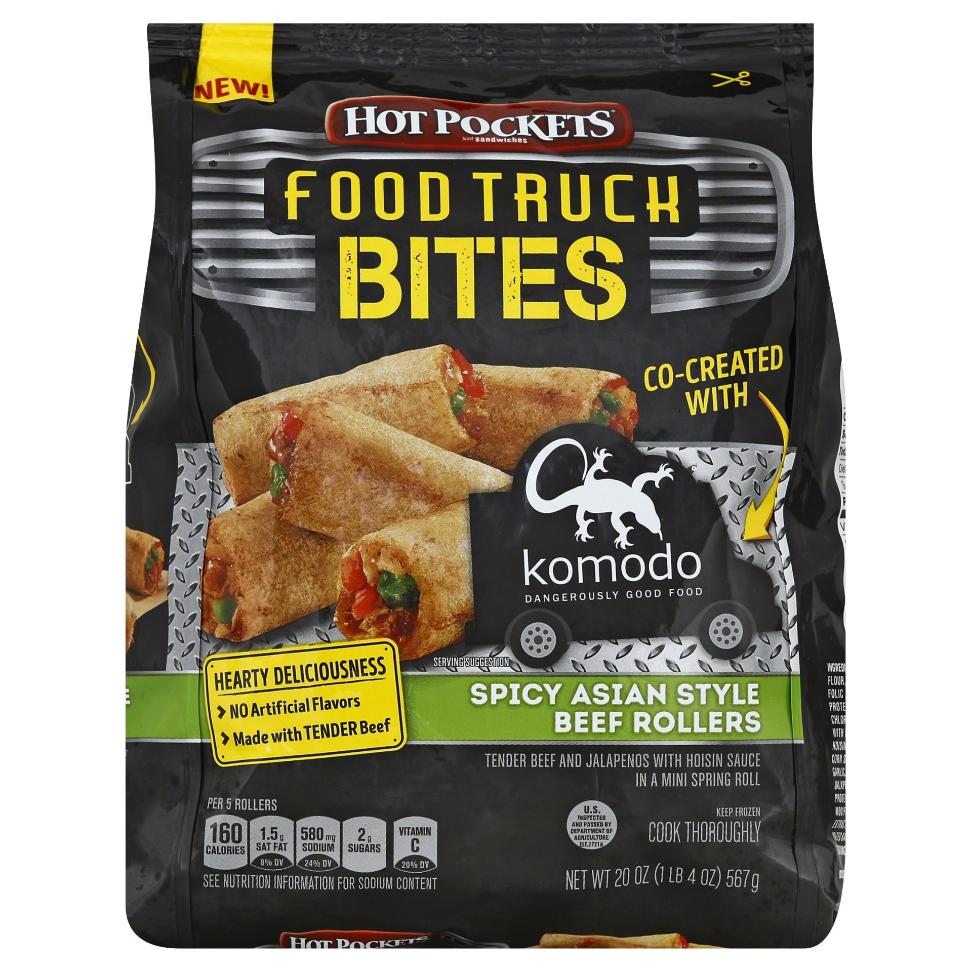 slide 1 of 1, Hot Pockets Food Truck Bites Spicy Asian Style Beef Rollers, 20 oz