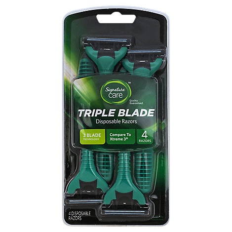 slide 1 of 1, Signature Care Razor Disposable Triple Blade, 4 ct