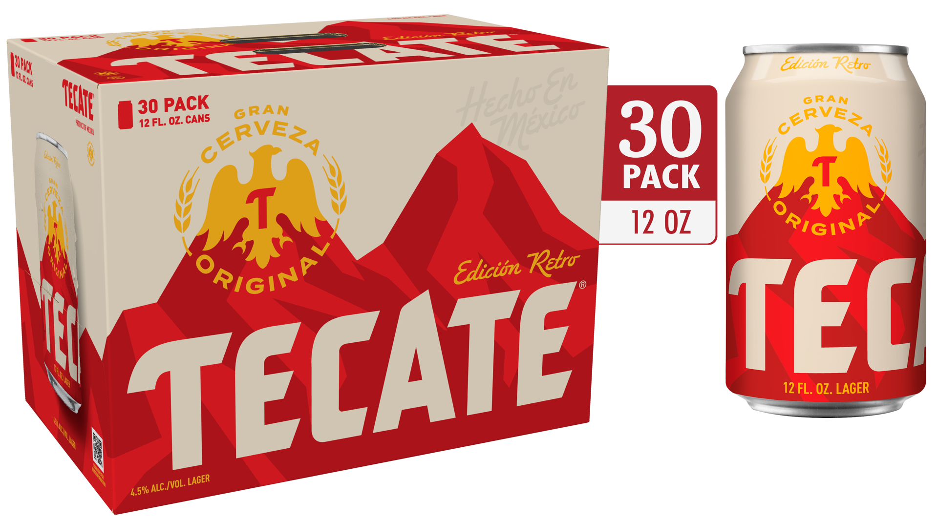 slide 1 of 1, Tecate Original Mexican Lager Beer, 30 Pack, 12 fl oz Cans, 12 oz