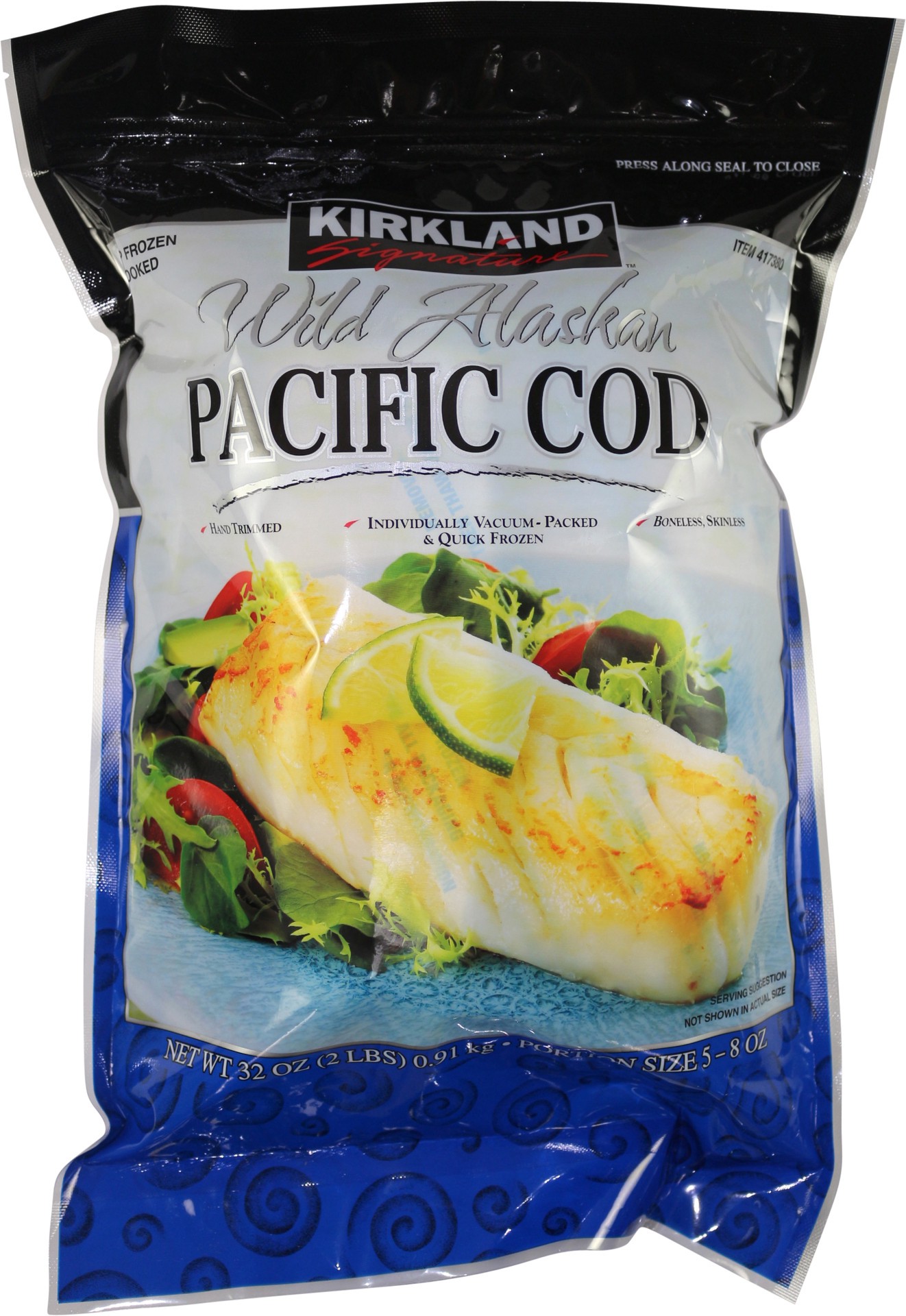 slide 1 of 1, Kirkland Signature Wild Alaskan Cod Individually Wrapped, 