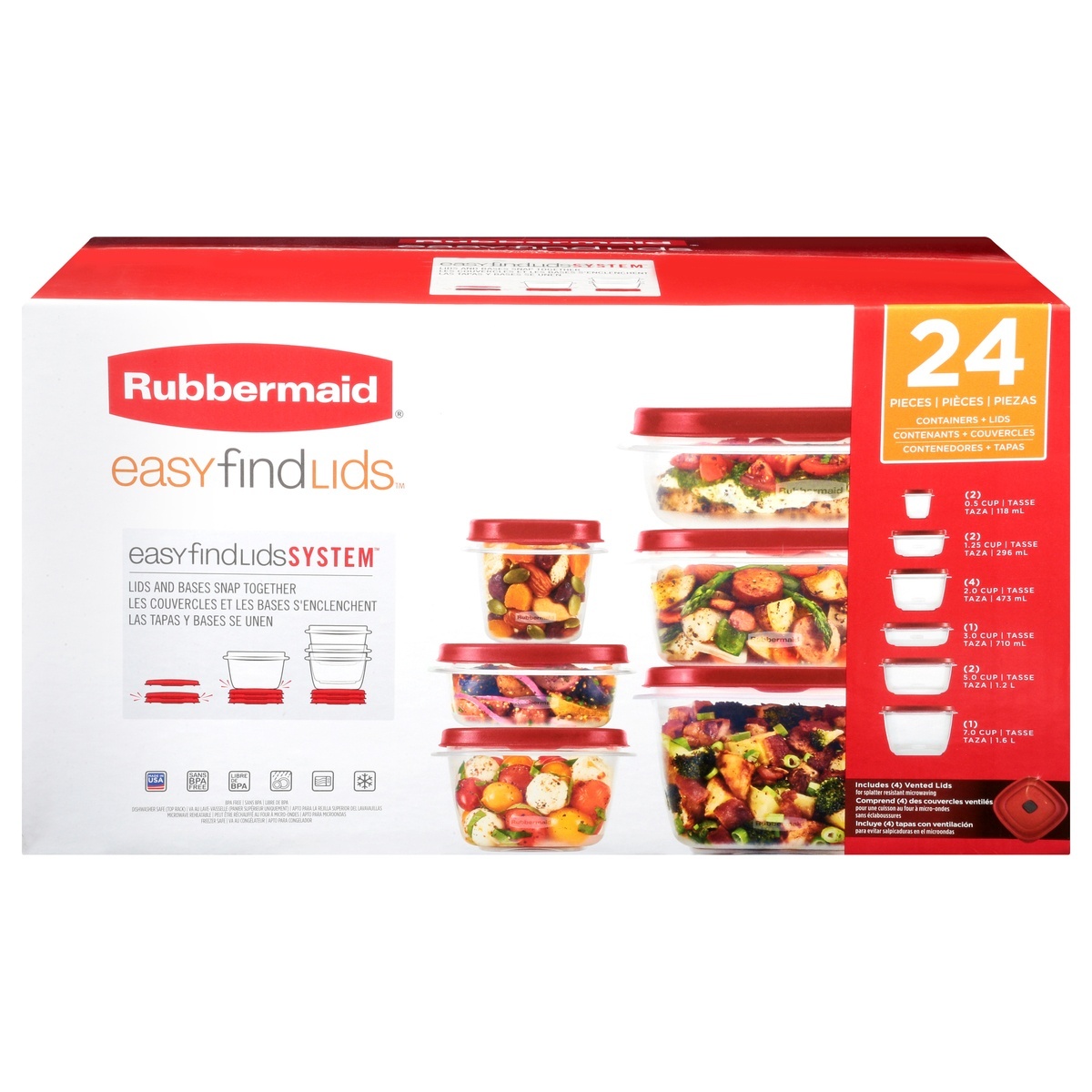 slide 1 of 8, Rubbermaid Easy Find Lids Food Storage Containers Set, 24 ct
