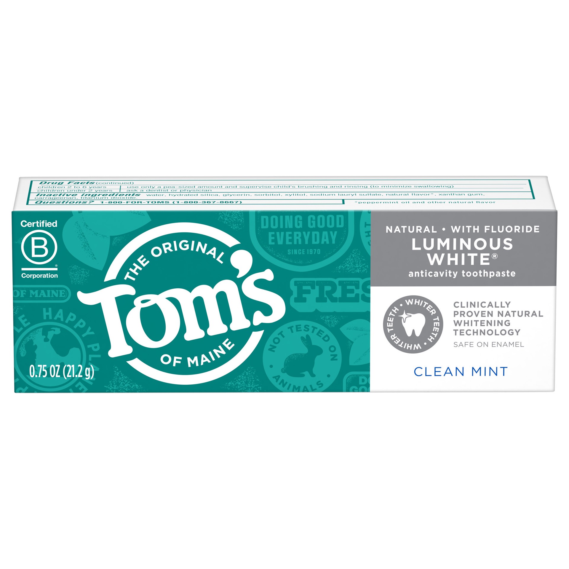 slide 1 of 5, Tom's of Maine Luminous White Clean Mint Natural Toothpaste, 0.75 oz