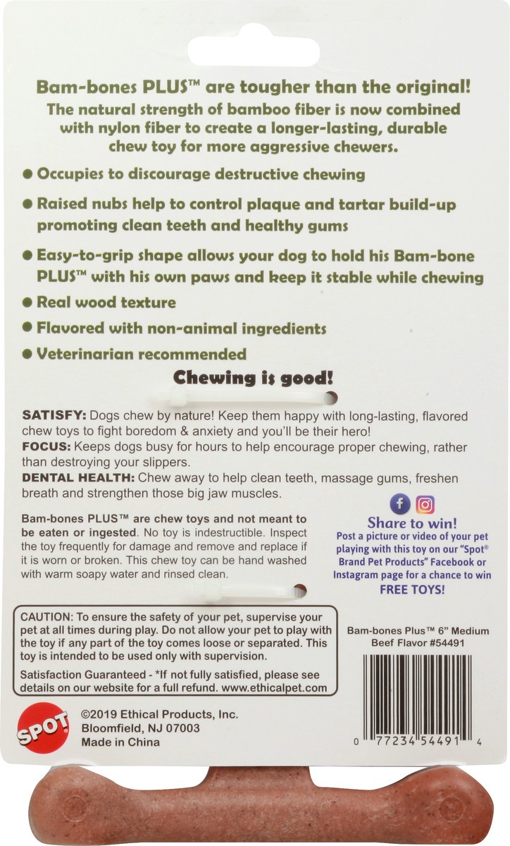 slide 6 of 11, SPOT Bam-Bones Plus Beef Flavor for Dogs Chew Toy for Dogs 1 ea, 1 ct