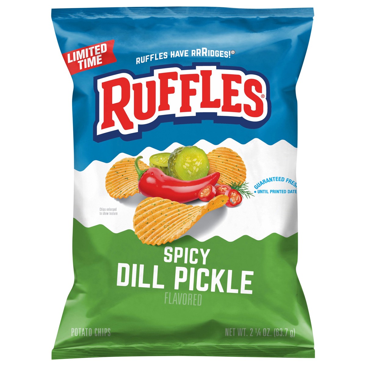 slide 6 of 8, Ruffles Potato Chips Spicy Dill Pickle Flavored 2 1/4 Oz, 2.25 oz