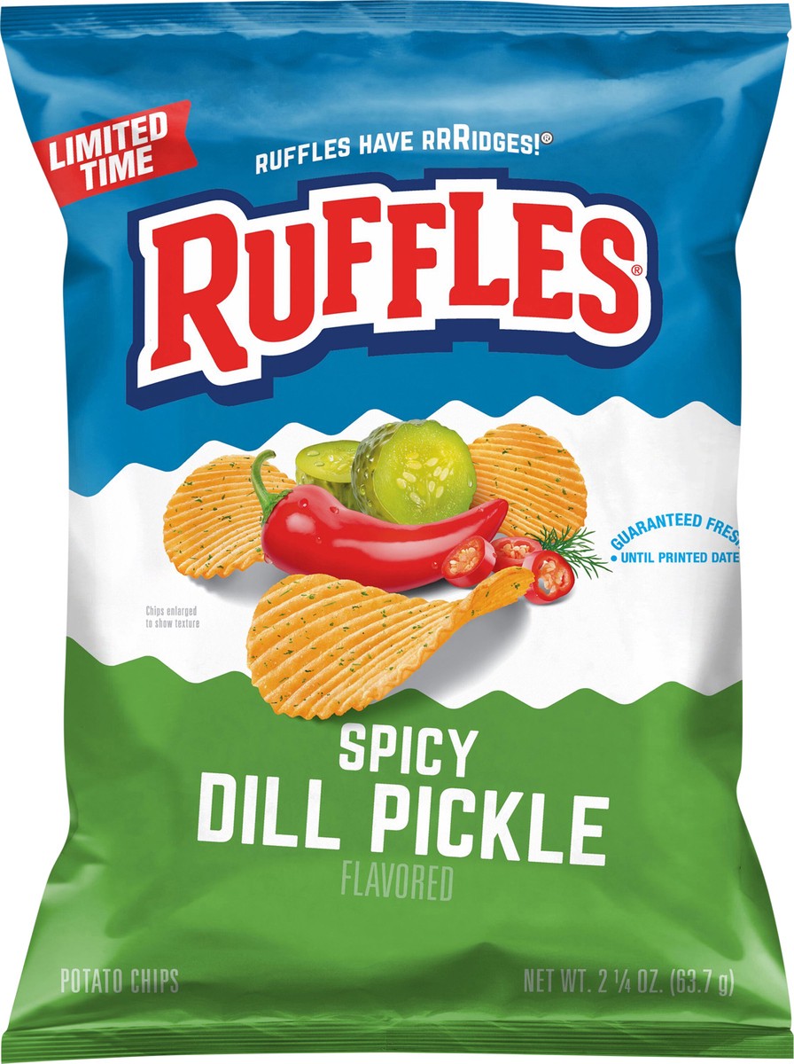 slide 8 of 8, Ruffles Potato Chips Spicy Dill Pickle Flavored 2 1/4 Oz, 2.25 oz