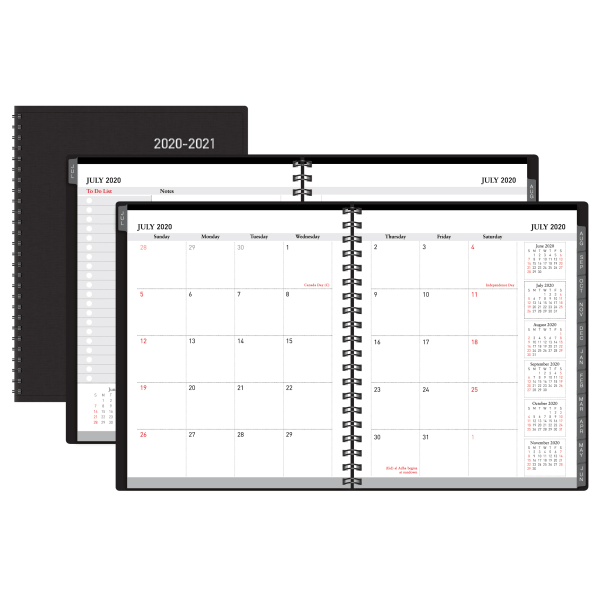 slide 1 of 4, Office Depot Weekly/Monthly Academic Planner, Vertical Format, 6-5/8'' X 8-3/4'', 30% Recycled, Black, July 2020 To August 2021, 1 ct