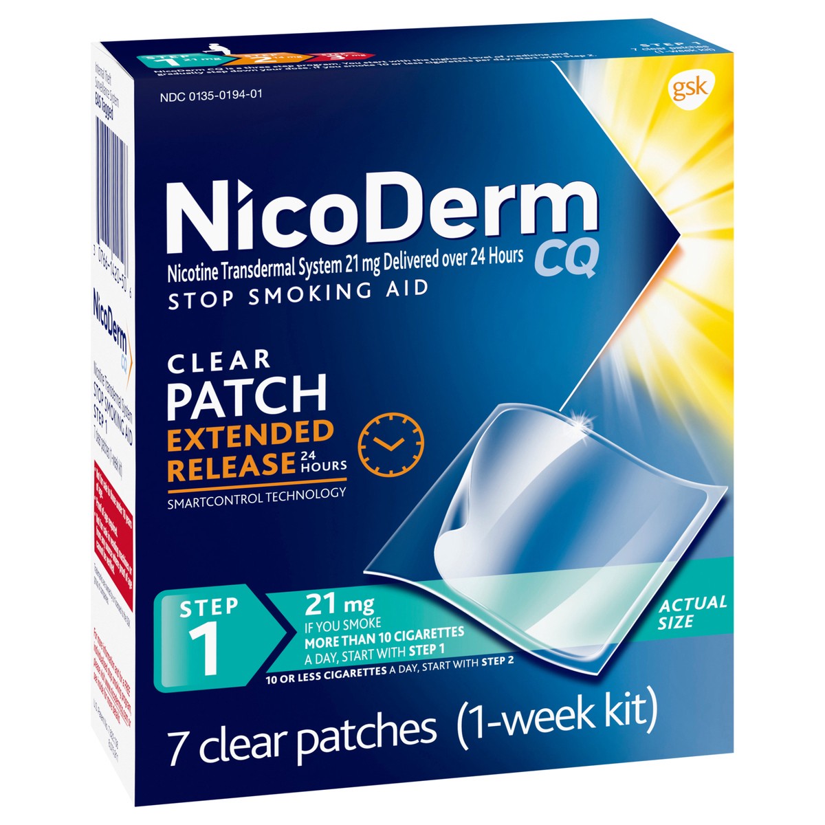 slide 7 of 9, NicoDerm CQ Step 1 Nicotine Patches to Quit Smoking, 21mg, Stop Smoking Aid, 7 Count, 7 ct